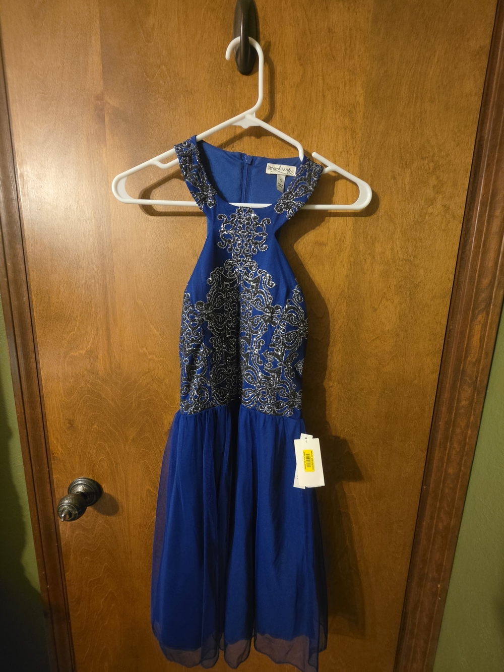 Xtraordinary Royal Blue Halter Dress with Silver Embellishment